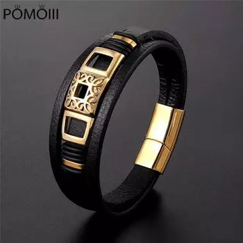 Высококачественные роскошные аксессуары браслет мужской модный подарок черные натуральная кожа браслеты Diy комбинированный дикий красивый подарок 19cm