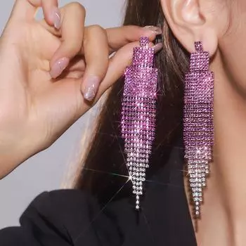 Высококачественные роскошные блестящие длинные серьги-кисточки с кристаллами, свадебные серьги, вечерние выпускные серьги, женские серьги, 1 пара