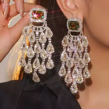 Высококачественные роскошные блестящие стеклянные серьги со стразами для женщин, модные изысканные серьги с кристаллами, серьги для вечеринок в ночном клубе