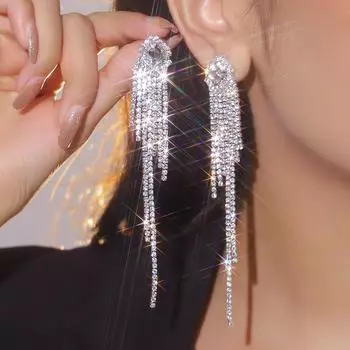 Высококачественные роскошные длинные серьги с кисточками из суперблестящего кристалла, модные универсальные серьги, серьги для вечеринок, женские серьги, 1 пара