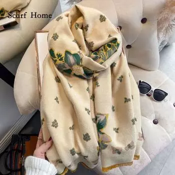 Высококачественные роскошные кашемировые шарфы, утолщенный теплый шейный шарф для женщин 180-65cm