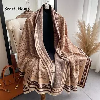Высококачественные роскошные кашемировые шарфы, утолщенный теплый шейный шарф для женщин 185*65cm хаки