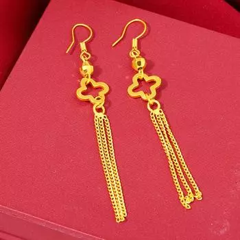 Высококачественные роскошные серьги-гвоздики с четырьмя листочками клевера, женские серьги-крючки с кисточками, длинные свадебные украшения золотой