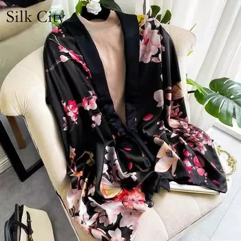 Высококачественные роскошные шелковые шарфы, повязка на голову, шарфы, шейный шарф для женщин, шелковый шарф с цепочкой, женская декоративная шаль 180-50cm