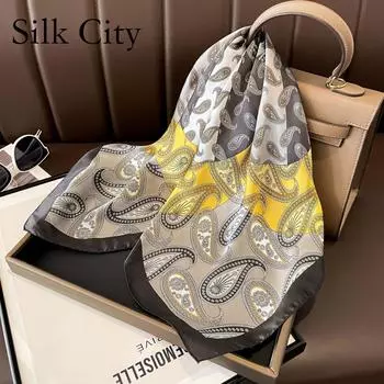 Высококачественные роскошные шелковые шарфы, повязка на голову, шарфы, шейный шарф для женщин, шелковый шарф с цепочкой, женская декоративная шаль 70*70cm