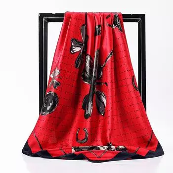 Высококачественные роскошные шелковые шарфы, повязка на голову, шарфы, шейный шарф для женщин, шелковый шарф с цепочкой, женская декоративная шаль 90*90cmMuslim hijab красный