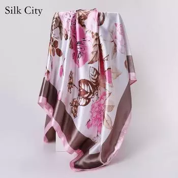 Высококачественные роскошные шелковые шарфы, повязка на голову, шарфы, шейный шарф для женщин, шелковый шарф с цепочкой, женская декоративная шаль 90cm