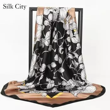 Высококачественные роскошные шелковые шарфы, повязка на голову, шарфы, шейный шарф для женщин, шелковый шарф с цепочкой, женская декоративная шаль 90*90cm