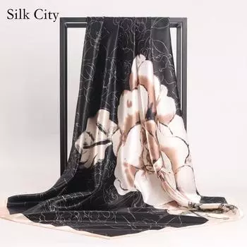 Высококачественные роскошные шелковые шарфы, повязка на голову, шарфы, шейный шарф для женщин, шелковый шарф с цепочкой, женская декоративная шаль 90*90cm