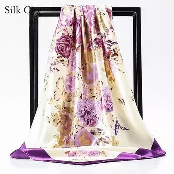 Высококачественные роскошные шелковые шарфы, повязка на голову, шарфы, шейный шарф для женщин, шелковый шарф с цепочкой, женская декоративная шаль 90*90cm фиолетовый