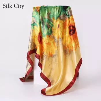 Высококачественные роскошные шелковые шарфы, повязка на голову, шарфы, шейный шарф для женщин, шелковый шарф с цепочкой, женская декоративная шаль 90cm