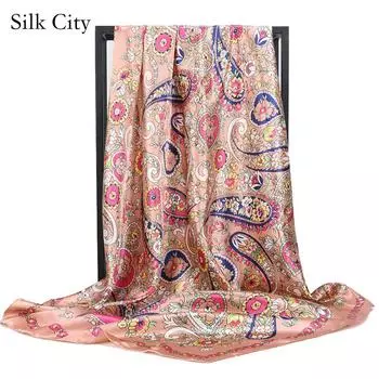 Высококачественные роскошные шелковые шарфы, повязка на голову, шарфы, шейный шарф для женщин, шелковый шарф с цепочкой, женская декоративная шаль 90*90cmtudung-satin красный