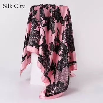 Высококачественные роскошные шелковые шарфы, повязка на голову, шарфы, шейный шарф для женщин, шелковый шарф с цепочкой, женская декоративная шаль 90cm