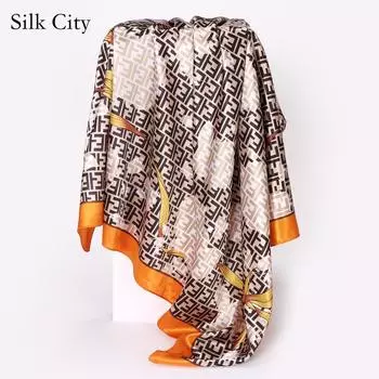 Высококачественные роскошные шелковые шарфы, повязка на голову, шарфы, шейный шарф для женщин, шелковый шарф с цепочкой, женская декоративная шаль 90cm