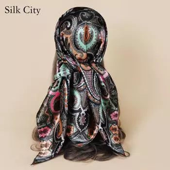 Высококачественные роскошные шелковые шарфы, повязка на голову, шарфы, шейный шарф для женщин, шелковый шарф с цепочкой, женская декоративная шаль 90cm