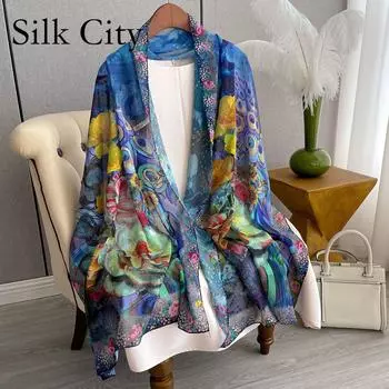 Высококачественные роскошные шелковые шарфы, повязка на голову, шарфы, шейный шарф для женщин, шелковый шарф с цепочкой, женская декоративная шаль 180*70cm