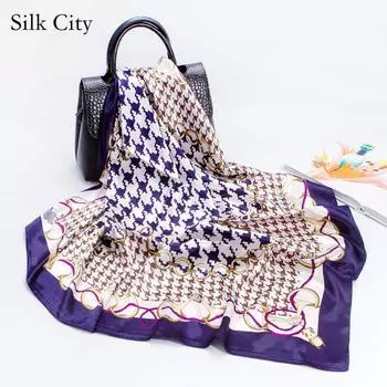 Высококачественные роскошные шелковые шарфы, повязка на голову, шарфы, шейный шарф для женщин, шелковый шарф с цепочкой, женская декоративная шаль 90*90cm