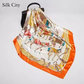 Высококачественные роскошные шелковые шарфы, повязка на голову, шарфы, шейный шарф для женщин, шелковый шарф с цепочкой, женская декоративная шаль 90*90cm