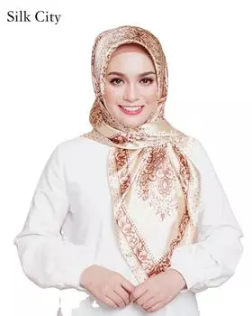 Высококачественные роскошные шелковые шарфы, повязка на голову, шарфы, шейный шарф для женщин, шелковый шарф с цепочкой, женская декоративная шаль 90*90cmtudung-satin чёрный