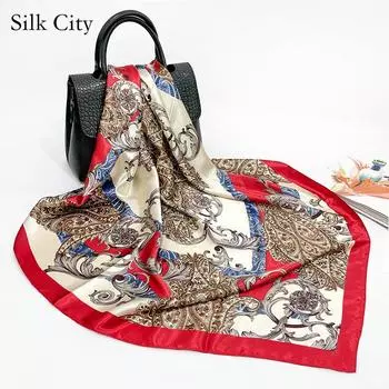 Высококачественные роскошные шелковые шарфы, повязка на голову, шарфы, шейный шарф для женщин, шелковый шарф с цепочкой, женская декоративная шаль 90*90cm