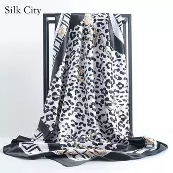 Высококачественные роскошные шелковые шарфы, повязка на голову, шарфы, шейный шарф для женщин, шелковый шарф с цепочкой, женская декоративная шаль 90*90cm