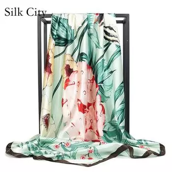 Высококачественные роскошные шелковые шарфы, повязка на голову, шарфы, шейный шарф для женщин, шелковый шарф с цепочкой, женская декоративная шаль 90*90cm жёлтый