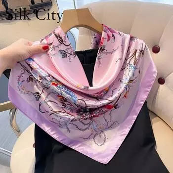 Высококачественные роскошные шелковые шарфы, повязка на голову, шарфы, шейный шарф для женщин, шелковый шарф с цепочкой, женская декоративная шаль 90*90cm розовый