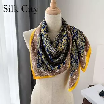 Высококачественные роскошные шелковые шарфы, повязка на голову, шарфы, шейный шарф для женщин, шелковый шарф с цепочкой, женская декоративная шаль 90*90cm