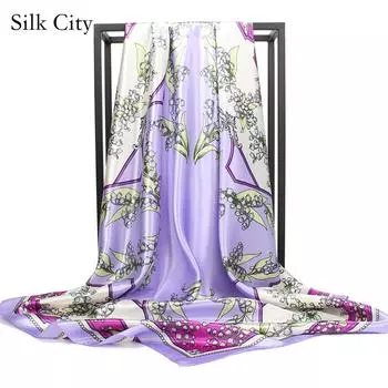 Высококачественные роскошные шелковые шарфы, повязка на голову, шарфы, шейный шарф для женщин, шелковый шарф с цепочкой, женская декоративная шаль 90*90cm фиолетовый