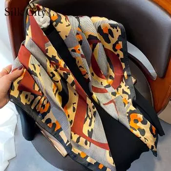 Высококачественные роскошные шелковые шарфы, повязка на голову, шарфы, шейный шарф для женщин, шелковый шарф с цепочкой, женская декоративная шаль 90-90cm