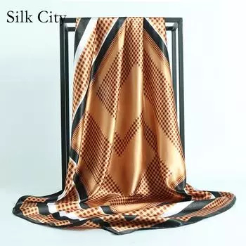 Высококачественные роскошные шелковые шарфы, повязка на голову, шарфы, шейный шарф для женщин, шелковый шарф с цепочкой, женская декоративная шаль 90*90cm