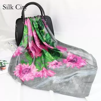 Высококачественные роскошные шелковые шарфы, повязка на голову, шарфы, шейный шарф для женщин, шелковый шарф с цепочкой, женская декоративная шаль 90*90cm фиолетовый