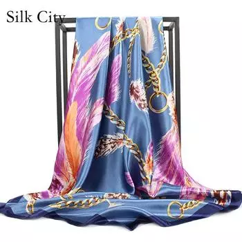 Высококачественные роскошные шелковые шарфы, повязка на голову, шарфы, шейный шарф для женщин, шелковый шарф с цепочкой, женская декоративная шаль 90*90cm
