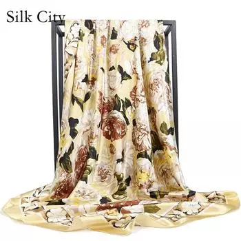 Высококачественные роскошные шелковые шарфы, повязка на голову, шарфы, шейный шарф для женщин, шелковый шарф с цепочкой, женская декоративная шаль 90*90cm красный