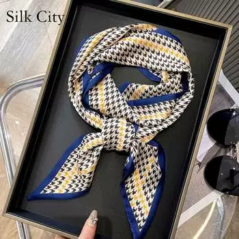 Высококачественные роскошные шелковые шарфы, повязка на голову, шарфы, шейный шарф для женщин, шелковый шарф с цепочкой, женская декоративная шаль 150-14cm