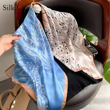 Высококачественные роскошные шелковые шарфы, повязка на голову, шарфы, шейный шарф для женщин, шелковый шарф с цепочкой, женская декоративная шаль 90-90cm