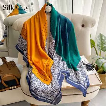 Высококачественные роскошные шелковые шарфы, повязка на голову, шарфы, шейный шарф для женщин, шелковый шарф с цепочкой, женская декоративная шаль 110-100
