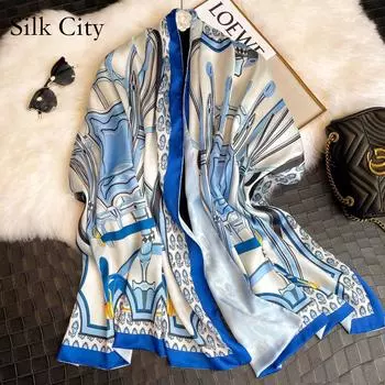 Высококачественные роскошные шелковые шарфы, повязка на голову, шарфы, шейный шарф для женщин, шелковый шарф с цепочкой, женская декоративная шаль 180-70cm