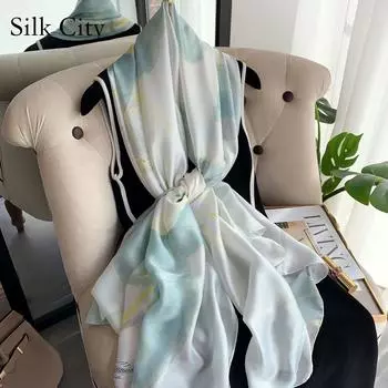 Высококачественные роскошные шелковые шарфы, повязка на голову, шарфы, шейный шарф для женщин, шелковый шарф с цепочкой, женская декоративная шаль 180-90cm