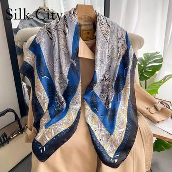 Высококачественные роскошные шелковые шарфы, повязка на голову, шарфы, шейный шарф для женщин, шелковый шарф с цепочкой, женская декоративная шаль 110*110cm чёрный