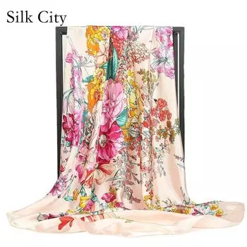 Высококачественные роскошные шелковые шарфы, повязка на голову, шарфы, шейный шарф для женщин, шелковый шарф с цепочкой, женская декоративная шаль 90*90cm красный