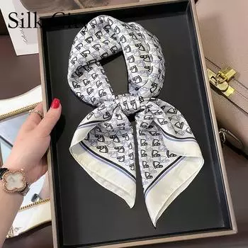 Высококачественные роскошные шелковые шарфы, повязка на голову, шарфы, шейный шарф для женщин, шелковый шарф с цепочкой, женская декоративная шаль 70*70cm
