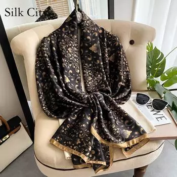 Высококачественные роскошные шелковые шарфы, повязка на голову, шарфы, шейный шарф для женщин, шелковый шарф с цепочкой, женская декоративная шаль 180