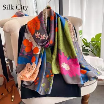 Высококачественные роскошные шелковые шарфы, повязка на голову, шарфы, шейный шарф для женщин, шелковый шарф с цепочкой, женская декоративная шаль 180*90cm