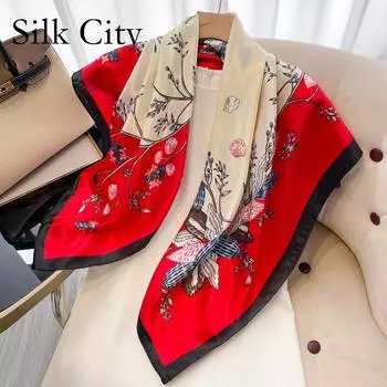 Высококачественные роскошные шелковые шарфы, повязка на голову, шарфы, шейный шарф для женщин, шелковый шарф с цепочкой, женская декоративная шаль 90*90cm чёрный