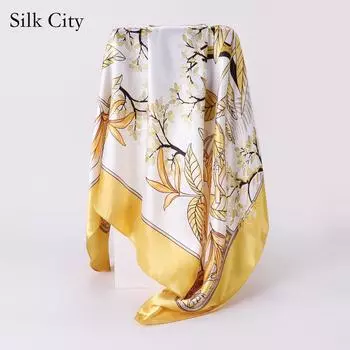 Высококачественные роскошные шелковые шарфы, повязка на голову, шарфы, шейный шарф для женщин, шелковый шарф с цепочкой, женская декоративная шаль 90cm