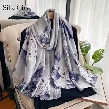 Высококачественные роскошные шелковые шарфы, повязка на голову, шарфы, шейный шарф для женщин, шелковый шарф с цепочкой, женская декоративная шаль 180 белый