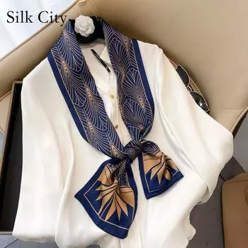 Высококачественные роскошные шелковые шарфы, повязка на голову, шарфы, шейный шарф для женщин, шелковый шарф с цепочкой, женская декоративная шаль 150-17cm