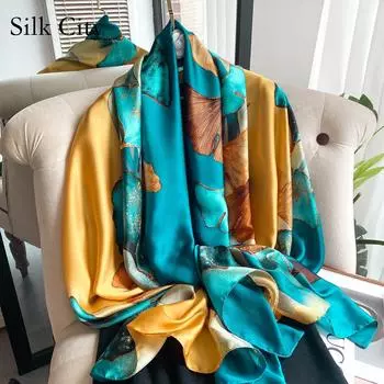 Высококачественные роскошные шелковые шарфы, повязка на голову, шарфы, шейный шарф для женщин, шелковый шарф с цепочкой, женская декоративная шаль 180-90cm