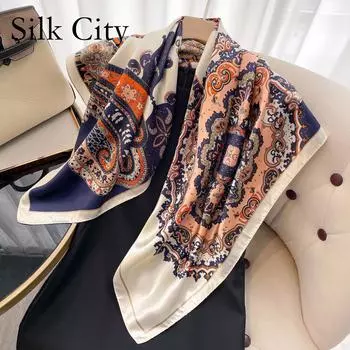 Высококачественные роскошные шелковые шарфы, повязка на голову, шарфы, шейный шарф для женщин, шелковый шарф с цепочкой, женская декоративная шаль 90*90cm красный